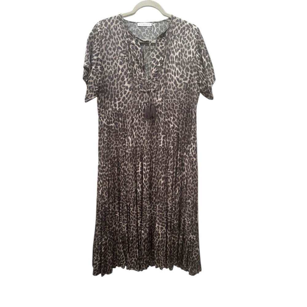 Karlie Animal Print Midi Dress Tassles Church Career Measures as L No Sz Tag